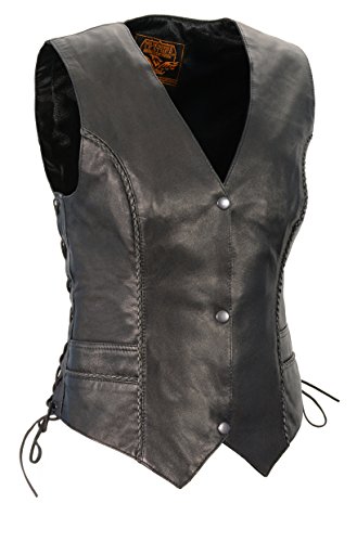 Ladies Lightweight Snap Front Vest w/Thin Braiding Detail Black
