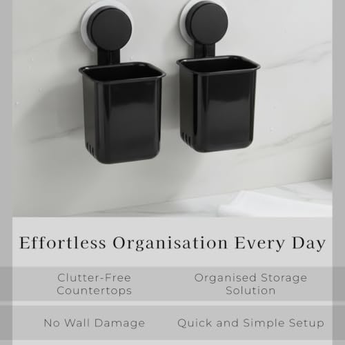 Image of SHALVI Plastic Toothbrush Holders for Bathroom | Wall Mounted Toothbrush Holder | Toothbrush Holders for Toothbrushes | Bathroom Shelf for Wall (2 Toothbrush Holder - Black)