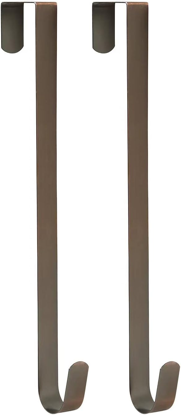 Sattiyrch 15" Wreath Hanger, Steel Over The Door Single Hook, Brushed Copper, 2pcs