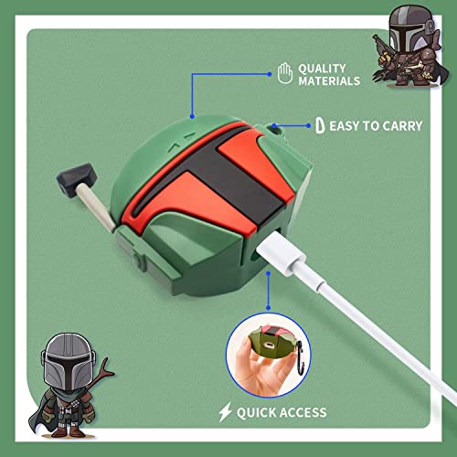 Alquar 6In1 Star War Case Set For Airpods 3Rd -2021, Unique 3D Cool Anime Character Design Funny Shockproof Silicone Accessories Protective Skin Cover For Boys Girls With Keychain（Mandalorian） #TOP2