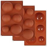 Large Semi Sphere Silicone Mold, Upgrade 6 Holes Chocolate Molds, 3 Packs Baking Mold for Making Hot Chocolate Bomb (with Silicone Piping Bags) (B)