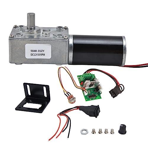QANYEGN 12V Geared Motor, Electric Reversible Worm Gear Motor, Worm Gear Motor Speed Reduction Machinery for Replacement (12V30RPM)