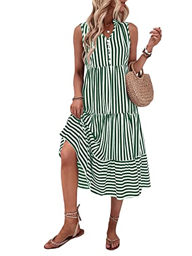 Robe midi trapèze sans manches imprimé rayé pour femme