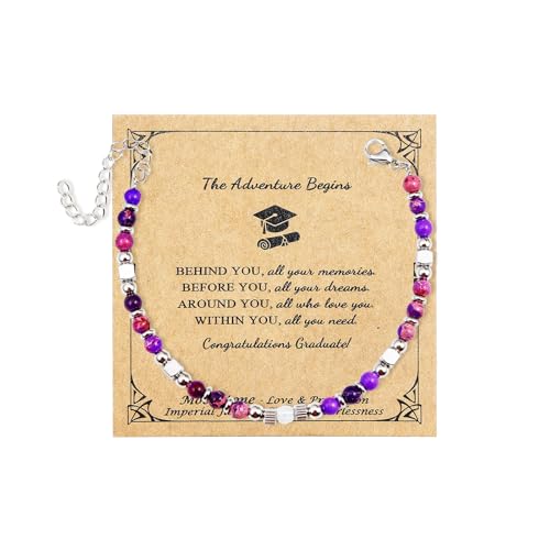 Image of COLORFUL BLING 2025 Graduation Gifts for Her /Women, Tiny Gemstone Graduation Bracelet,Natural Stone Beaded Stretch Bracelets,Adjustable Inspirational Bracelet with Meanningful Card
