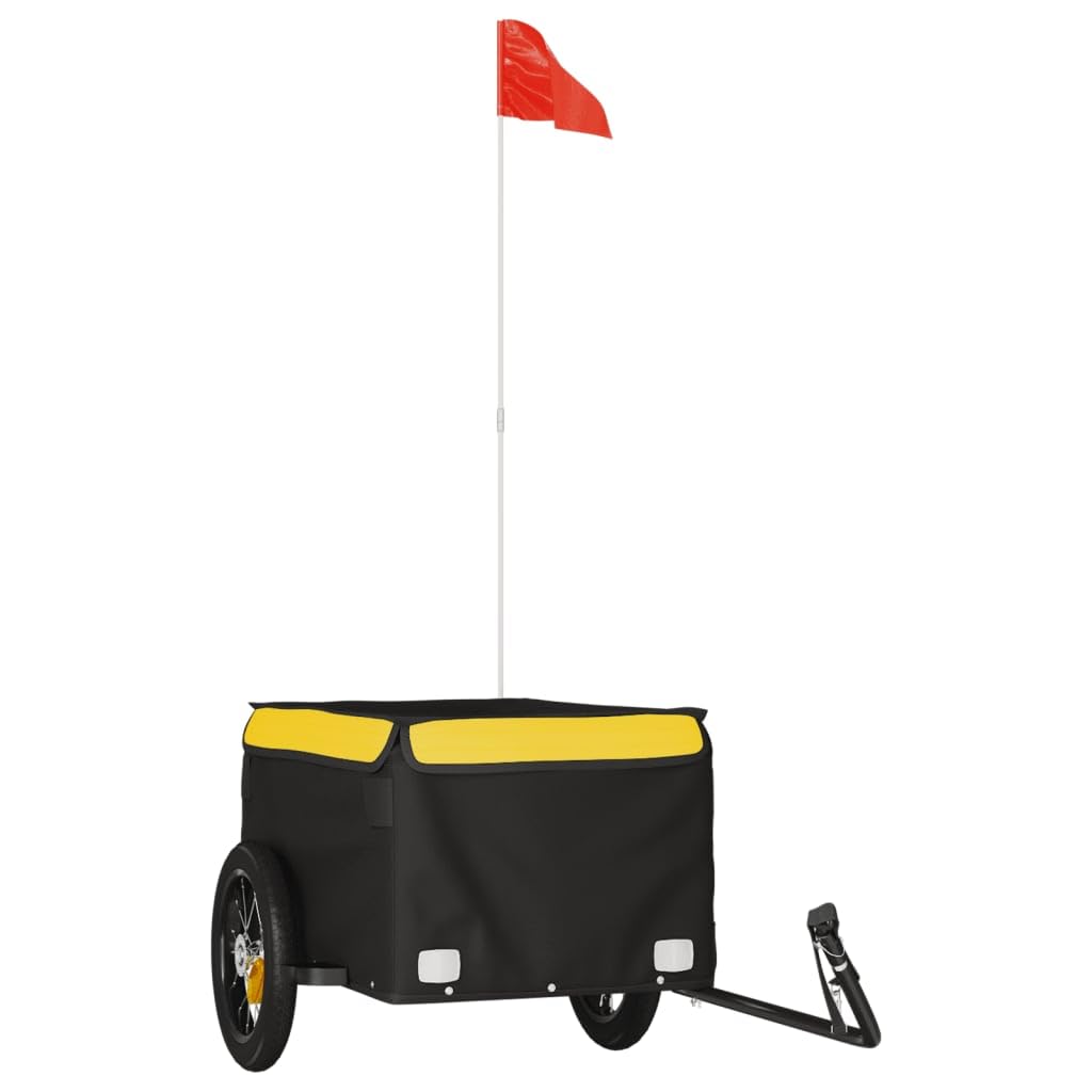 vidaXL Remorque de Vélo, Chariot de Transport avec Barre, Remorque de Bicyclette avec Drapeau Jardin Extérieur, Noir et Jaune 30 kg Fer