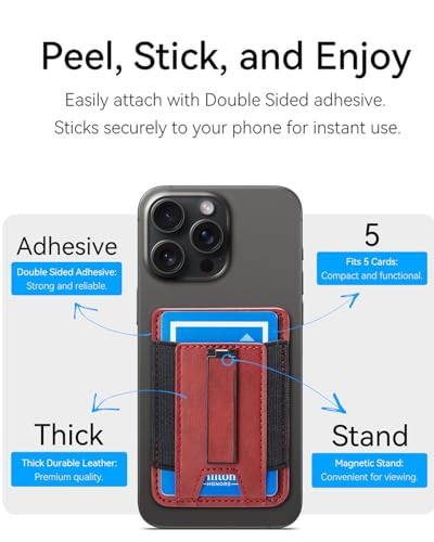 Image of Phone Card Holder Wallet with Stand, Hold 6 Card for iPhone Andriod | Stretch fabric card holder stick on back of phone case. Built-in stand for hands-free viewing. Holds 6 credit /ID cards