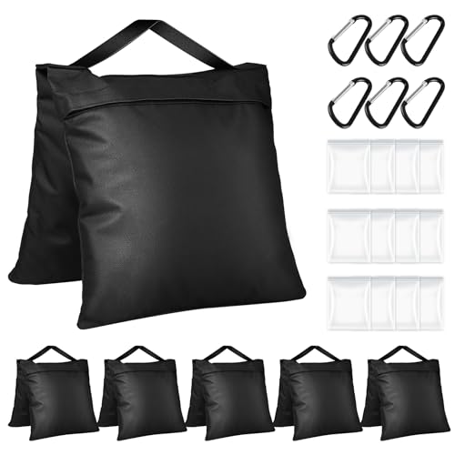 Evekea 6 Packs Sandbags for Weight, Heavy Duty Weight Bags for Photo Studio Photography Light Stand Tripod, Sand Bags for Umbrella Base,Outdoor Patio, Sports, Pop up Tent,Camping, Fishing Chair(Black)