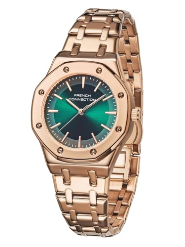 Image of French Connection Octa Edge | Analog | Green Sunray Dial | Rose Gold Stainless Steel Strap | Watch for Women - FCB25NRGM