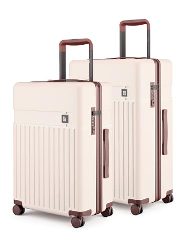 Image of EUME Classic Check-in Medium 65 Cm and Check-in Large 75 Cm Luggage Trolley Bags for Travel - Set of 2 (Mocha White) | Polycarbonate (PC) 8 Hinomoto Wheels Suitcase | Travel Bags for Luggage Trolley