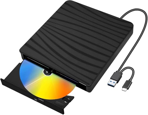 Image of External DVD Drive, USB 3.0 Type-C CD DVD + /-RW Optical Drive USB C Burner Slim CD /DVD ROM Rewriter Writer Reader Portable for PC Laptop Desktop MacBook Mac Windows 7 /8.1 /10 Linux (ECD829)