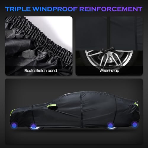 Image of Car Cover Custom Fit for Toyota Corolla 2000-2025,Honda Civic 1991-2025,6 Layers Truck Cover Waterproof All Weather for Automobiles,Outdoor Full Exterior Cover,Rain, Sun, Wind Protection,Black