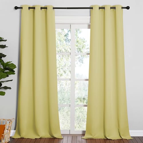 Image of NICETOWN Patio Glass Door Blackout Curtains for Bedrooms & Living Room, Privacy Panel Drapes for Dining & Guest Rooms (Paler Yellow, 42 inch W x 95 inch L, 1 Pair)