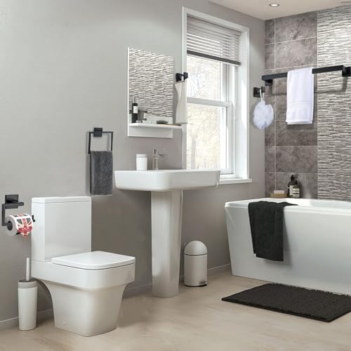 YACVCL 5 Pieces Bathroom Hardware Accessories Set Black Towel Bar Set Towel Holder Racks Set for Bathroom,Wall Mounted Stainless Steel,23.6 Inch - Image 8