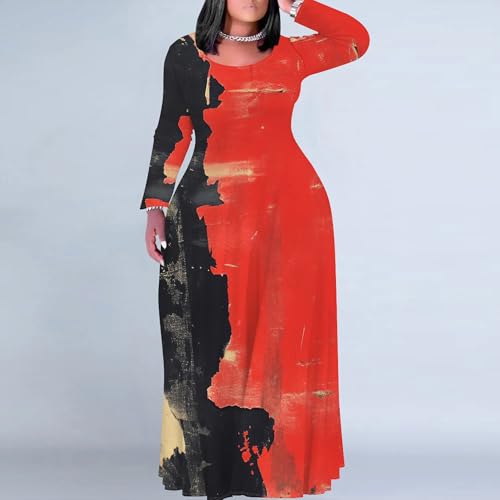 PinkPatty Women's Plus Size Long Sleeve Sundress Gradients Maxi Dresses Loose Casual Dress with Pockets（Gradients13 XL）2