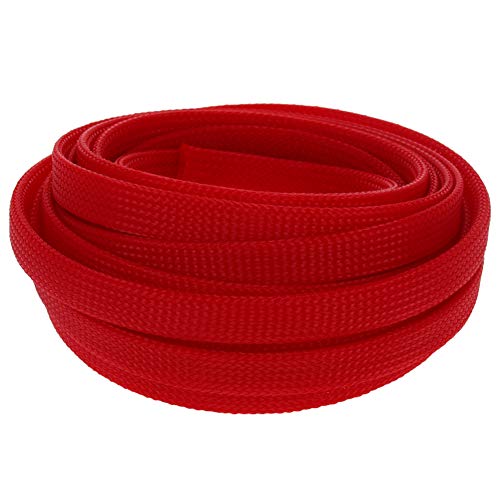 Othmro 編組スリーブ 幅14mm 長さ5m 赤 1個入り 編組チューブ RoHS認証 PET ポリエチレンテレフタレート材質 ポリエステル編組スリーブ ケーブル被覆用