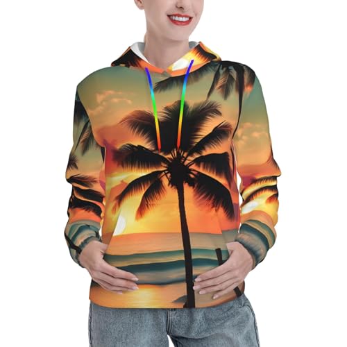 Sweat à capuche femme motif plage avec poche kangourou tendance automne