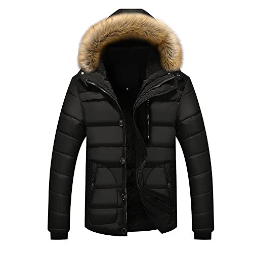 Veste épaisse pour homme noire en taille M avec un col en fourrure élégant