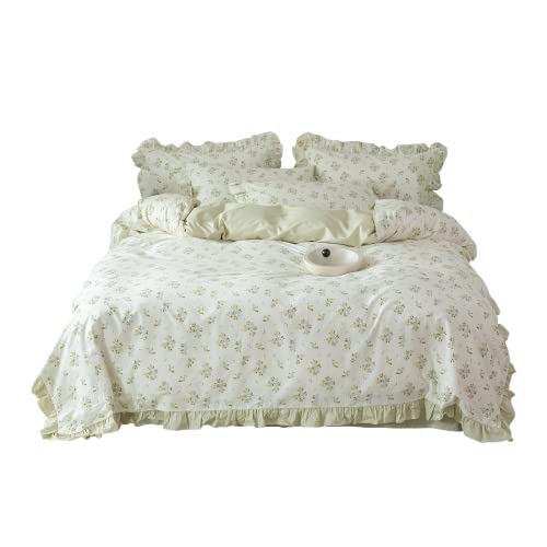 Otob Floral Duvet Cover Queen Full 3 Piece Boho Teen Bedding Sets Full Size With 2 Pillow Shams Cotton 100 Percent For Kids Boys Girls, Ruffle Pattern #TOP12