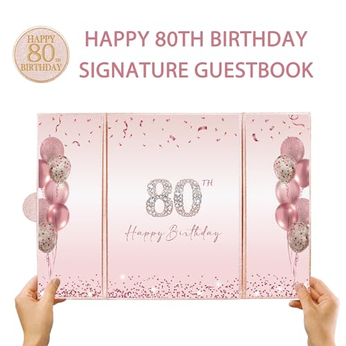 Image of DARUNAXY Rose Gold Happy 80th Birthday Alternative Signature Guest Book