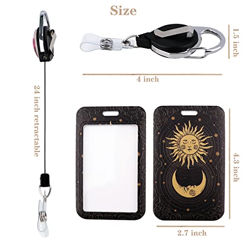 Id Badge Holder With Retractable Reel Clip, Moon & Sun Badge Card Protector Hard Vertical, Heavy Duty Retractable Keychain For Name Badge Clip Office Work Nurse Student Teacher Women Men #TOP5