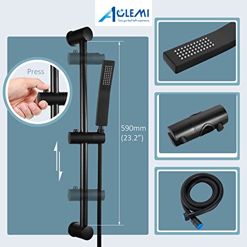 Aolemi 12 Inch Matte Black Ceiling Mount Shower System Rain Shower Head With Slide Bar Handheld Spray Luxury High Pressure Shower Combo Set Rough-In Valve And Shower Trim Included Bathroom #TOP2