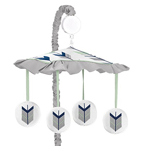 Sweet Jojo Designs Grey, Navy Blue and Mint Woodland Arrow Boy Girl Musical Baby Crib Mobile