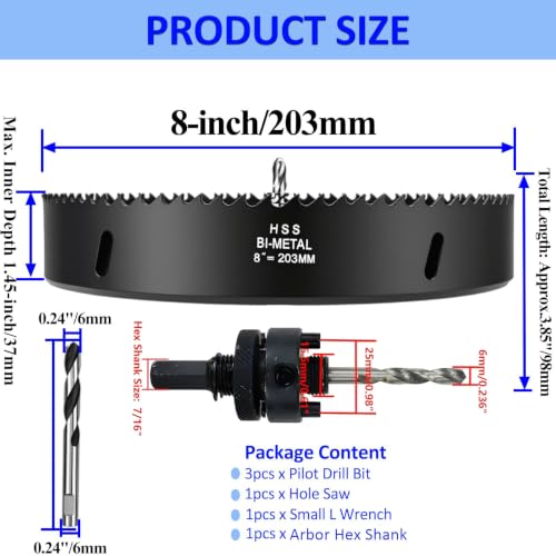 Image of Hole Saw 8-inch Metal Hole Saw Kit Set Bi-Metal Hole Cutter Drill Bit