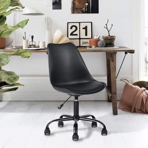 Image of Amazon Brand - Umi Polypropylene Height-Adjustable Modern Stylish Revolving Office Computer Study Desk Task Chair with PP Plastic Backrest + PU Cushion Ideal for Spa, Home, Medical in Black Color