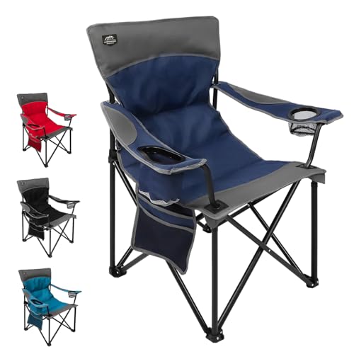 LANMOUNTAIN Oversized Folding Camping Chair,Heavy Duty Padded Portable Lawn Chair w/Extra Large Cup Holder,Side Pocket for Adults Outdoor Sports Hiking Beach Garden Picnic
