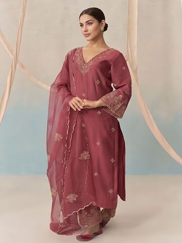 Image of Royal Export Women's Kurta Set | Viscose Silk Floral Embroidered Straight Kurta Pant Dupatta Set Kurta Sets for Women | Ladies Kurta Set