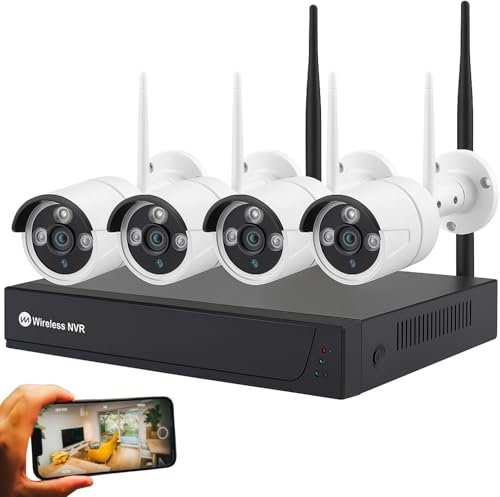 Generico Kit Videosorveglianza Wireless, HD 4 Telecamere WiFi, Sistema IP
