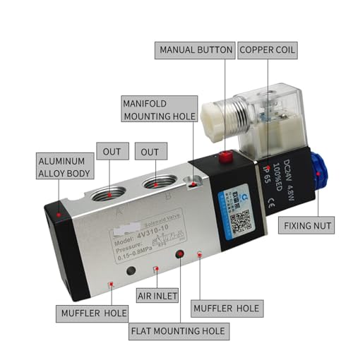 Contrôleur solénoïde 4V210-08 DC24V en alliage d'aluminium usiné