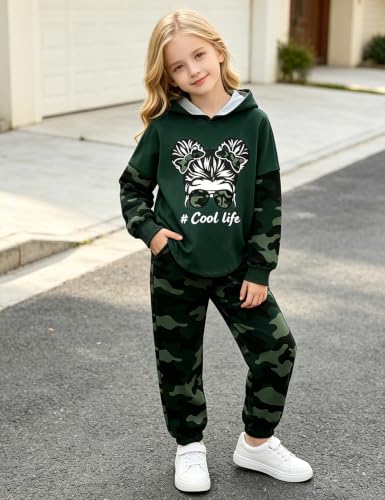 Image of Girls Fall Outfits Sweetie-girl Hoodie and Camo Pants Size 6-16