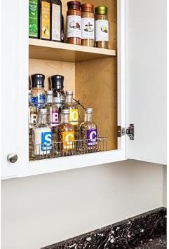 Hardware Resources 3-Tier Pull Down Spice Rack - Chrome-Finished Steel Retractable Organizer for Spice Bottles & Seasoning Jars - Easy to Install, Screws Included - Fits 15 Opening Wall Cabinet