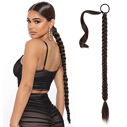 LYTGTOP Extensiones de pelo trenzado, 80 cm de largo, pelo sintético natural, Easy trenzado, con goma (marrón y negro) Cover