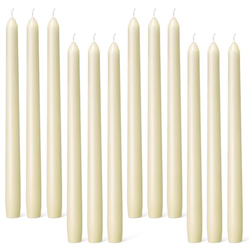 Everymoment Ivory Taper Candles - 12 Pack 10 Inch Candlesticks - Dripless & Smokeless Tapered Candle 8 Hours Unscented Cream Candle Sticks - Perfect for Wedding Holiday Dinner Party Home Decor