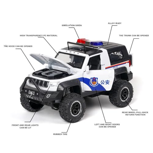 Image of New 1:32 Police Jeep Diecast Alloy Metal Pull Back Car with Openable Doors Music Sound and Light Vehicle Toy Car for Kids Boys (Black)