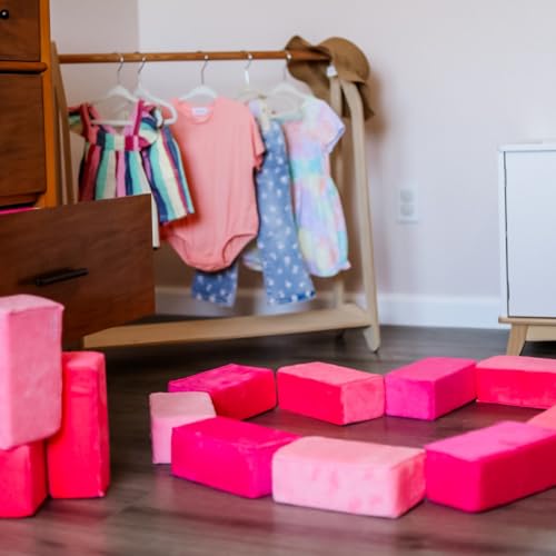 Image of The Original Premium Plush Building Block for Kids - Certified Safe Foam Blocks in Luxuriously Soft Fabric Covers (Pretty Pink, Blocks)