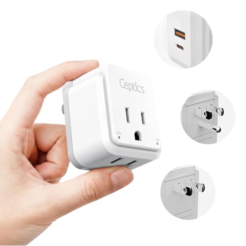 Image of Ceptics Japan, Philippines Power Travel Plug Adapter Set, 20W PD & QC, Safe Dual USB & USB-C 3.1A - 2 USA Socket - Compact - Use in USA, Bahamas, Canada Includes Type A, Type B Swadapt Attachments