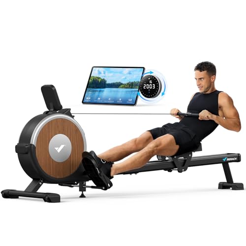 MERACH Geüpgradede Zelfopwekkende Milieuvriendelijke Roeitrainer, 16 Weerstandsniveaus, Dubbele Rails, 160KG Draagvermogen, Verticale Opslag, Groene Fitness