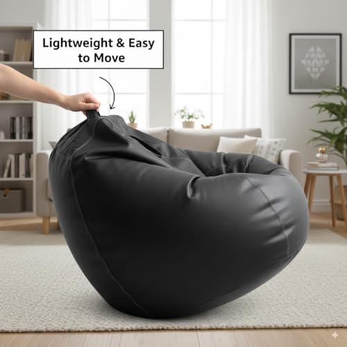 Image of 4XL Premium Faux Leather Bean Bag Cover Tear Drop Shape with Handle (Without Beans) Large Bean Bag Sofa Chair Cover for Adults & Kids Comfortable Seating for Living Room & Bedroom