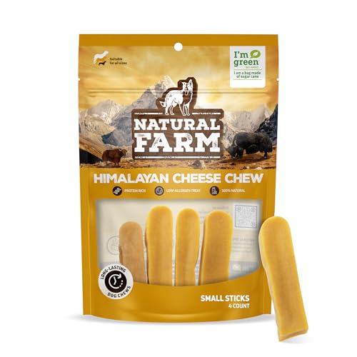 Natural Farm Himalayan Yak Cheese Chews, Protein-Rich, Low-Allergen, Lactose-Free, Gluten-Free, 100% Natural - Small, 4 Pack