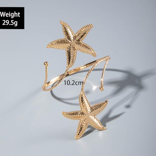 Upper Arm Bracelet Cuff for Women Gold Arm Cuff Adjustable Starfish Shells Armband Statement Party Beach Jewelry3