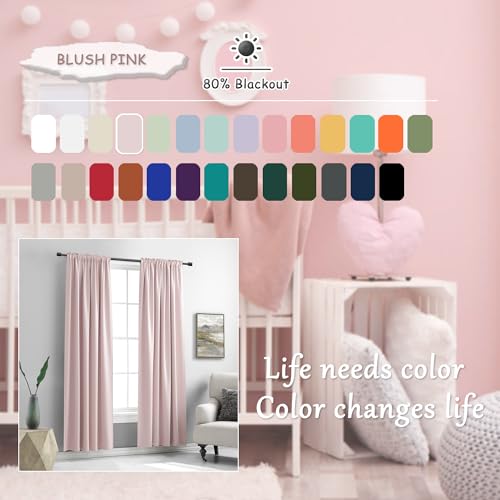Image of DONREN Blush Pink Room Darkening Soft Curtains - 108 Inch Length for 9 Foot High Ceiling Window,Baby Pink Rod Pocket Drapes /Curtains for Livingroom,52W x 108L,2 Panels
