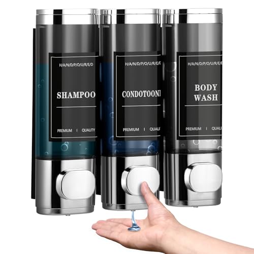 Dispenser per shampoo e balsamo, dispenser di sapone da parete a 3 camere per bagno, gel doccia e liquido per lavaggio a mano, per hotel, uffici, ristoranti