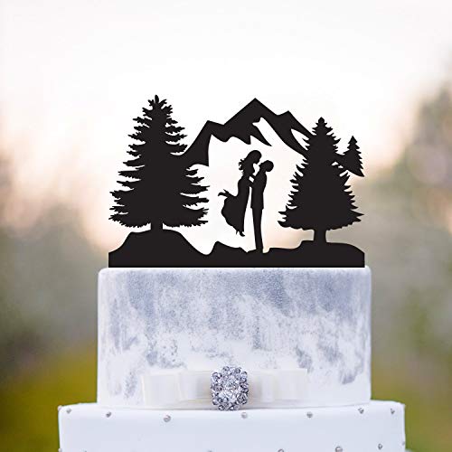 Mountain Wedding Cake Topper,Outdoor Wedding Cake Topper,Bride and Groom Topper,Forest Wedding Cake Topper,Kissing Wedding Cake Topper,A77 Made in USA