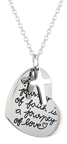 Necklace With Heart Pendant And Cross - A Journey Of Faith Is A Journey Of Love - For Girls - Stainless Steel With Curb Chain