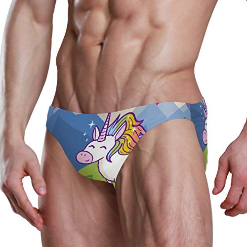 Men Sexy Bikini Swimsuit Swimwear Cute Unicorn Pattern Anime Briefs L 2030881 #TOP4