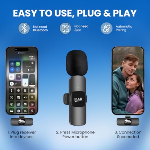 Image of MAK Dual Wireless Mic With Fur Windscreen, Noise Reduction Mic, Wireless Microphone for Youtubers, Vlogging, Recording, Compatible with Android /iOS /PC (Black, Single Mic)