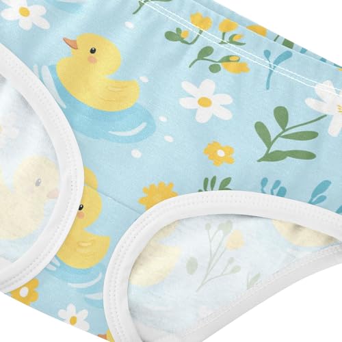 Wusikd Yellow Ducks Flowers Girls' Underwear Cotton Cute Girls Briefs Soft Toddler Underwear 2T4